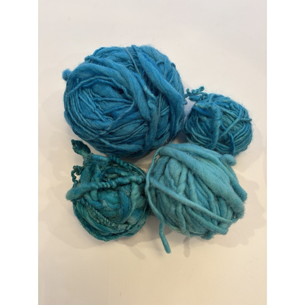 Handspun‎ Art Yarn Lot Blue Teal Turquoise Bulky Chunky Wool Hand Dyed Weaving